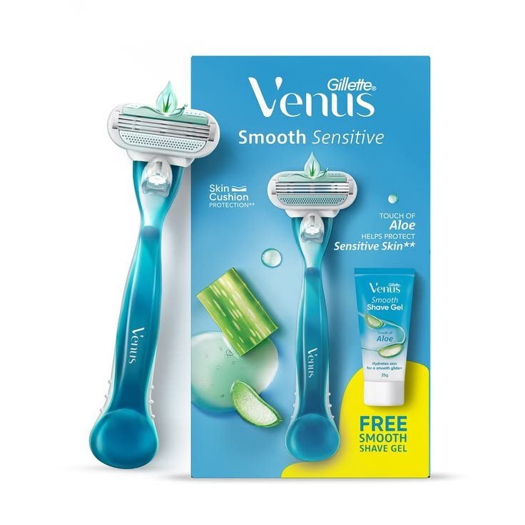 Gillette Venus Smooth Sensitive Razor for Women (with Free Shave Gel)