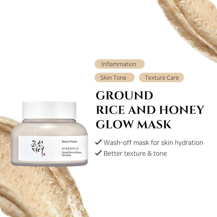 🌾✨ Glow Up with Korea’s #1 Mask! ✨🍯__Beauty of Joseon – Ground Rice & Honey Glow Mask (150ml)__Say hello to smooth, bright, glass skin!__💛 Exfoliates + Hydrates + Soothes_🍚 Rice Hull + 🍯 5% Honey + 🍶 10% Makge